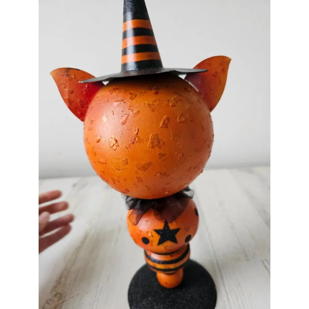 Pier 1 cat pumpkin metal glitter Halloween prop unique‎ vintage black